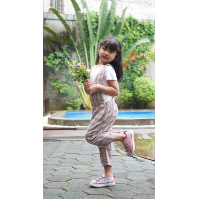 set girls pane grid love sleeve CHN 38 (490803 B) - setelan anak perempuan (ONLY 2PCS)